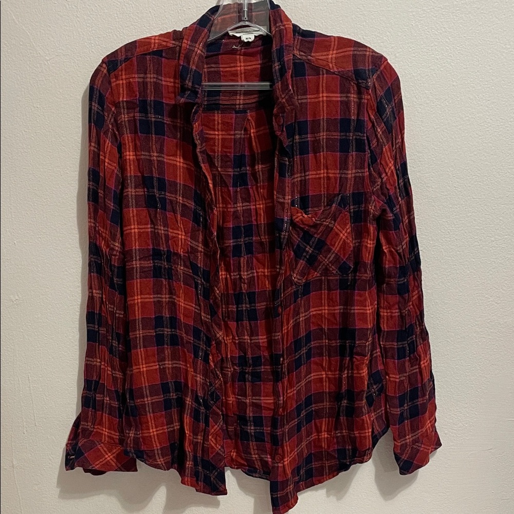 Beachlunchlounge Red and Navy Plaid Shirt Size Medium